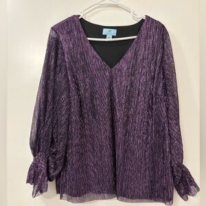 CeCe Purple Pleated 3/4 Sleeve Blouse